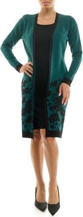 Nina Leonard Long Sleeve Twofer Dress in Deep Green/Black Multi at Nordstrom Rack, Size X-Large