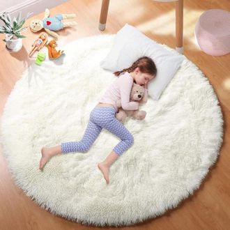 OEM Alfombra Redonda Para Dormitorio De 120 Cm - Suave, Mullida Y Antideslizante - Blanca