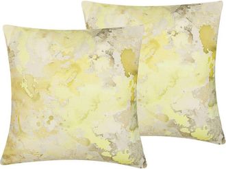 Beliani Beliani - Set of 2 Modern Decorative Throw Cushions Square Abstract Pattern Yellow Pachira