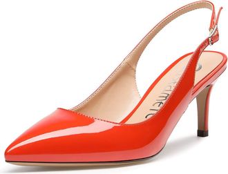 Castamere Womens Slingback Kitten Heels Sandals Pointed Toe Ankle-Strap Court Shoes 2.6 in Heels Patent Orange Pumps UK 7.5