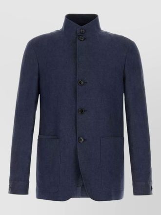 Ermenegildo Zegna linen blazer stand collar front pockets
