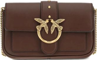 Pinko small Love One bird-buckle chain shoulder bag - women - Bovine Leather/Polyamide/Polyurethane/Cotton/Polyester/Zinc Alloy/zamac - OS - Brown