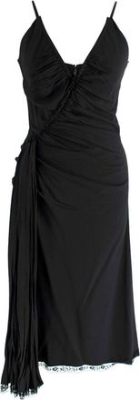 Prada Black Ruched Laced Hem Midi Dress Size XS