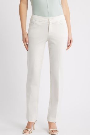 Anne Klein Flat Front Straight Leg Pants in White Dove at Nordstrom, Size 14P