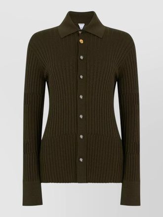 Bottega Veneta silk cashmere ribbed knit long sleeve shirt