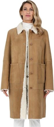 Gimos Lange Canadese schapenvachtjas met knoopsluiting - Dames - Mantel - Bruin - M - Jassen