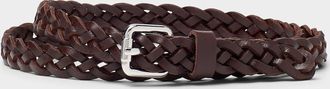 Simons Womens Square-buckle braided leather thin belt