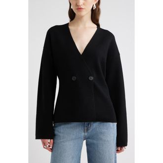 Nordstrom Double Breasted Merino Wool Blend Cardigan in Black at Nordstrom Rack, Size X-Large
