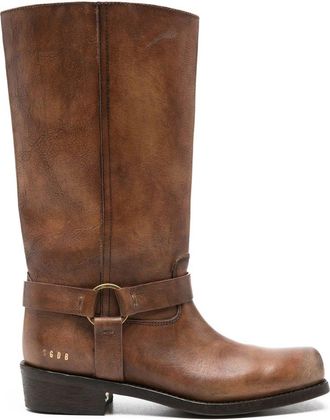 Golden Goose Biker Square Distressed Leather Upper With Strap And Accessory