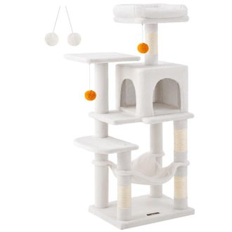 FEANDREA &Aacute;rbol para gatos de 112 cm con 2 plataformas de color blanco