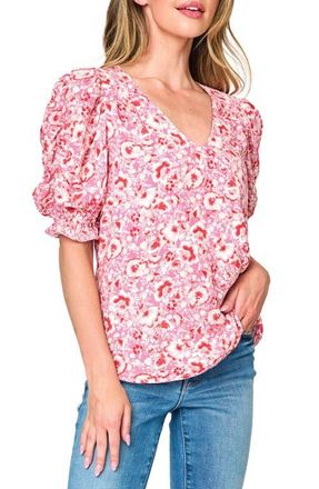 Gibsonlook Ruched Sleeve Top in Rose Bouquet Floral at Nordstrom, Size X-Small