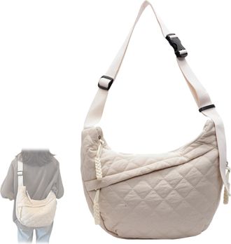Generic Womens Crescent Puffer Tote Bag, Puffy Cotton Crossbody Bag, Lightweight Quilted Nylon Shoulder Bag Casual Crossbody Purse (white)