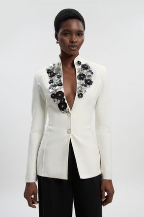 Karen Millen Womens Embellished Figure Form Fitted Blazer Jacket - White - Size X-Small