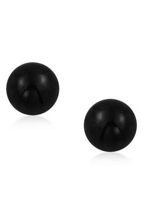 Bling Jewelry Sterling Silver Semi-Precious Stone 10mm Ball Stud Earrings in Onyx at Nordstrom Rack