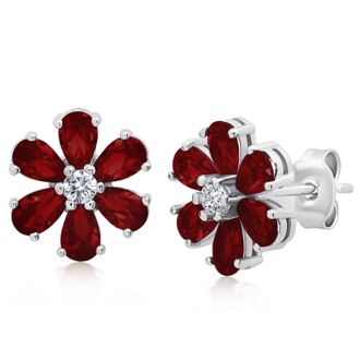 MAX + STONE Sterling Silver Gemstone Flower Stud Earrings