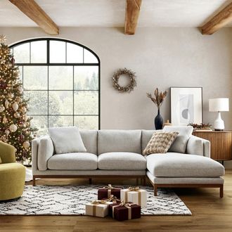 Castlery Beige Right Sectional Sofa, Solid Wood Base | Owen by Castlery