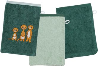 Wörner Südfrottier Waschhandschuh »Erdmännchen Waschhandschuh 3er Set« 1x Stickerei Erdmännchen, 2x unifarben