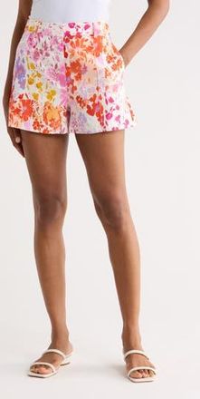 Derek Lam Freja Floral High Waist Linen Blend Shorts in Rose Multi at Nordstrom Rack, Size 12