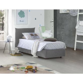 Talamo Italia Cama Individual Clarissa, Cama Contenedor Con Revestimiento De Tela, 100% Made In Italy, Apertura Frontal, Adecuado Para Colch&oacute;n 80x190 Cm, Gris, Con 