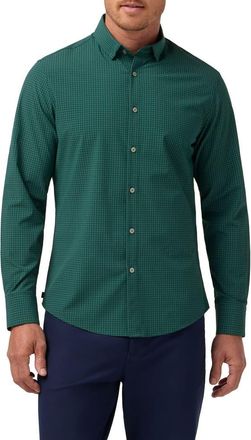 Mizzen+Main Leeward Trim Fit Dark Green Check No Tuck Stretch Button-Up Shirt in Dark Sea Noah Tattersall at Nordstrom, Size Xx-Large