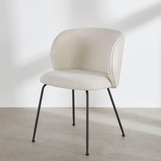 Maisons du monde Silla de tejido de poli&eacute;ster tramado crudo con patas de acero negro