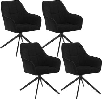 Woltu Woltu - Juego De 4 Sillas De Comedor Con Patas De Metal. Respaldo Y Asiento Giratorio. En Chenilla Y Pana Negra