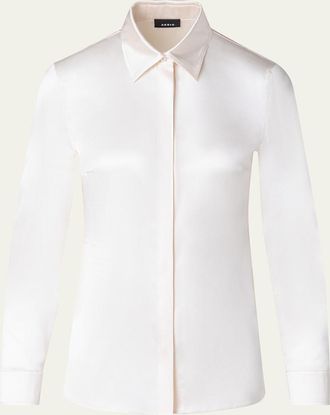 Akris Button Down Silk Satin Stretch Blouse