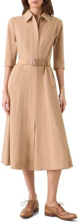Akris Belted Stretch Denim Midi Dress in Camel at Nordstrom, Size 12