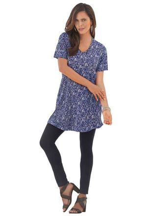 Roaman's Plus Size Ultimate Cotton V-Neck Short Sleeve Tunic in Navy Cool Texture at Nordstrom, Size 4X