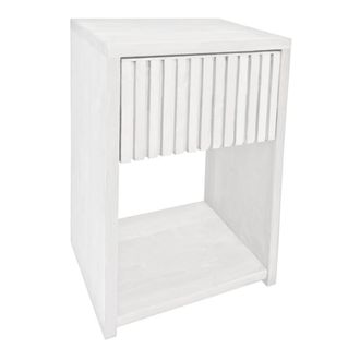 NATYAL Mesita de noche de madera con caj&oacute;n alistonado en tono blanco 40cm