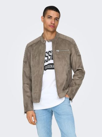 Only & Sons Lederimitatjacke ONLY & SONS ONSGUS FAUX SUEDE RACER JACKET OTW NOOS, Herren, Gr. XXL, gr&uuml;n (falcon), Web, Obermaterial: 100% Polyester, unifarben, re