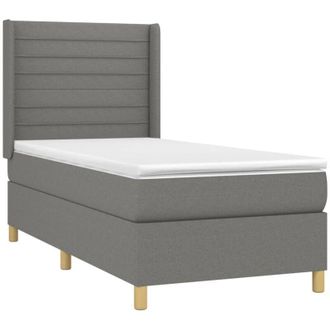 vidaXL Vidaxl - Cama Box Spring Con Colch&oacute;n Tela Gris Oscuro 90x200 Cm