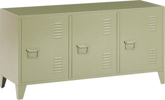Beliani Aparador Moderno Industrial De Acero 3 Puertas Con Estantes Ajustables Verde Cardiff