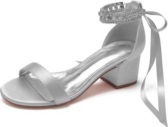 Generic Wedding Shoes Womens Low Sandals Chunky Heel Bridal Wedding Dress Shoes Low Heel Comfortable High Heels Sandals 5.5Cm,Silver,10 UK