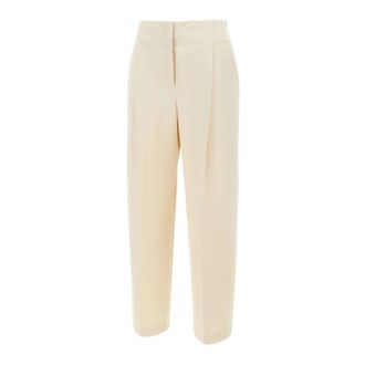 HUGO BOSS Broeken, Dames, Beige, L, Katoen, Rechte broek met hoge taille