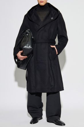 Yohji Yamamoto Wool Coat With Hood, Mens, Black