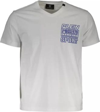 Plein Sport Wit Katoenen T-Shirt met Korte Mouwen en V-Hals - Heren - Sportshirts - Wit - XL - Katoen - Fitness