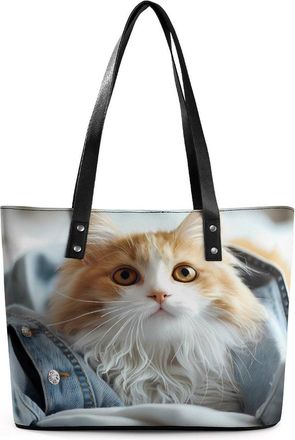 Generic Cute Cat in Jeans Tote Bags for Women Cute Shoulder Purses Handbags