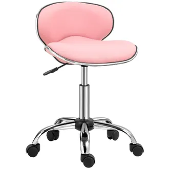 HOMCOM Office Chair Beauty Salon Rolling Technician Stool Chair - Black/Grey/Pink - Pink | TJ Hughes Black