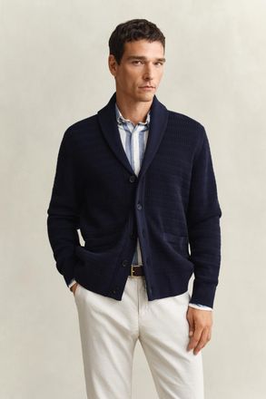 GANT Men Cable Knit Shawl Collar Cardigan (XXXL) EVENING BLUE
