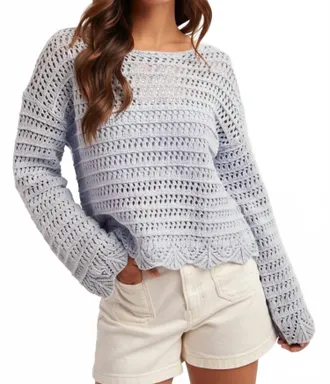 Hem & Thread Remi Boat Neck Crochet Top In Sky Blue