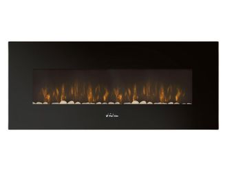 Purline Chimenea El&eacute;ctrica Mural 2kw Panor&aacute;mica En Cristal Templado Negro Con Mando A Distancia