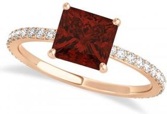 Allurez Princess Garnet & Diamond Hidden Halo Engagement Ring 14k Rose Gold (0.89ct)