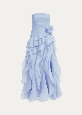 Aje Canyon Strapless Tiered Ruffle Gown
