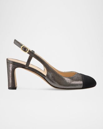 Stuart Weitzman 60mm Babette Leather Noir Cap-Toe Slingback Pumps