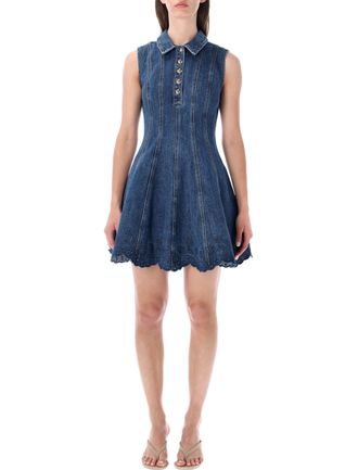 Self Portrait Denim Broderie Mini Dress