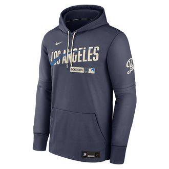 Nike Mens Los Angeles Dodgers Authentic Collection City Connect Nike Therma MLB Pullover Hoodie in Blue | NAC309CILD-HR3