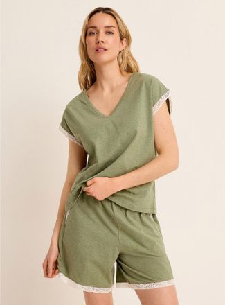 Miiyu Womens Lace-accent cap sleeve T-shirt