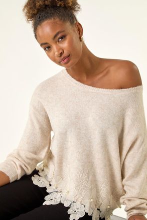 Roman Floral Lace Trim Knit Jumper