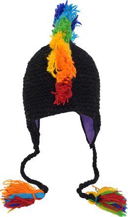 Gheri Mens Black Rainbow Wool Mohawk Hat Black Rainbow